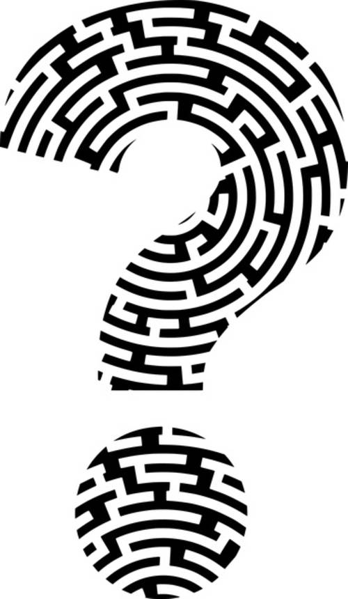 Zu sehen ist ein großes Fragezeichen mit Labyrinth Elementen.